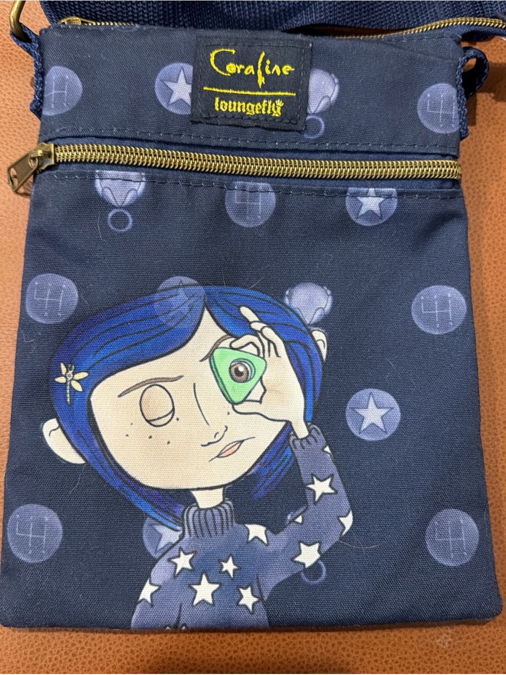 Loungefly Navy Coraline Crossbody with Blue Hair Artwork - Picture 2 of 9